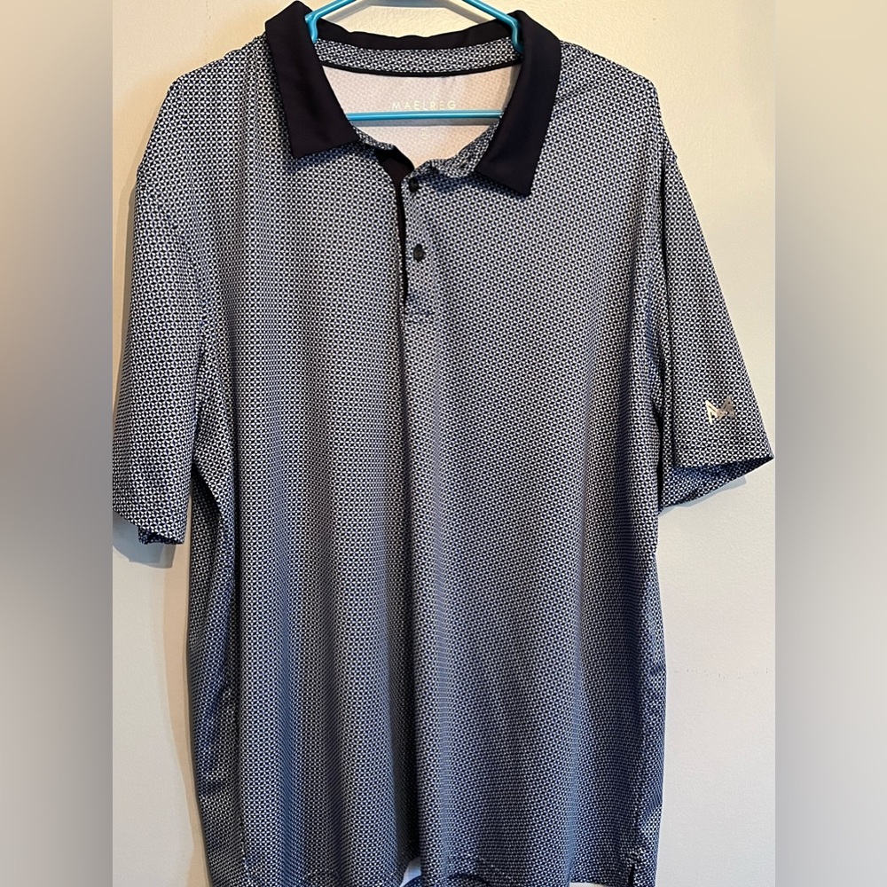 Maelreg Shirt Mens 2XL Blue Pattern Print Golf Performance Polo